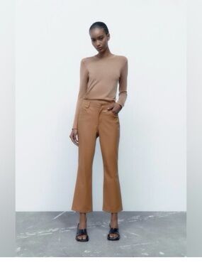 Zara brown Faux Leather bootleg crop Pants in Camel nwot